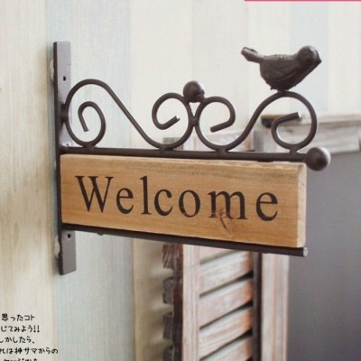 Vintage Shabby Chic Wood Welcome Sign Metal Bird WELCOME Plaque Wall Decor   132119453503